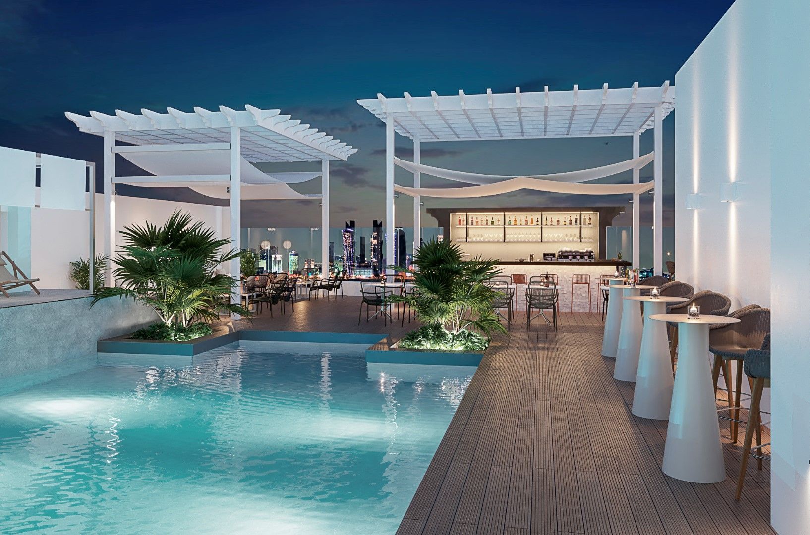 doha rooftop bar design skyline